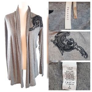 Phanuel Embroidered Wool Blend Open Front Cardigan S Lagenlook Fall